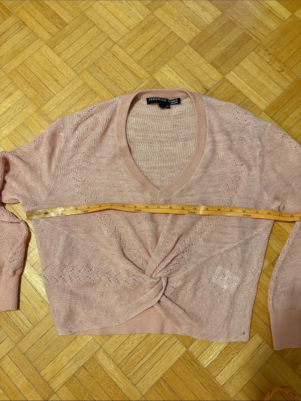 Veronica Beard Dusty Rose V-Neck Twist-Front Sweater